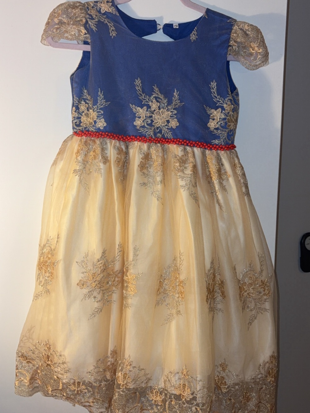 Girls Blue and Gold Lace Party Dress